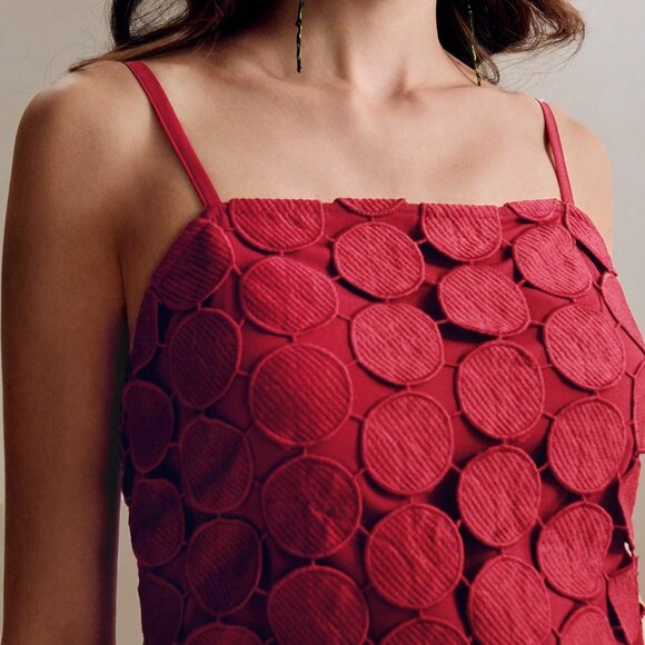 Burgundy Elegant Women's Knitted Sling Soluble Lace Short Dress - Picture 5 of 6